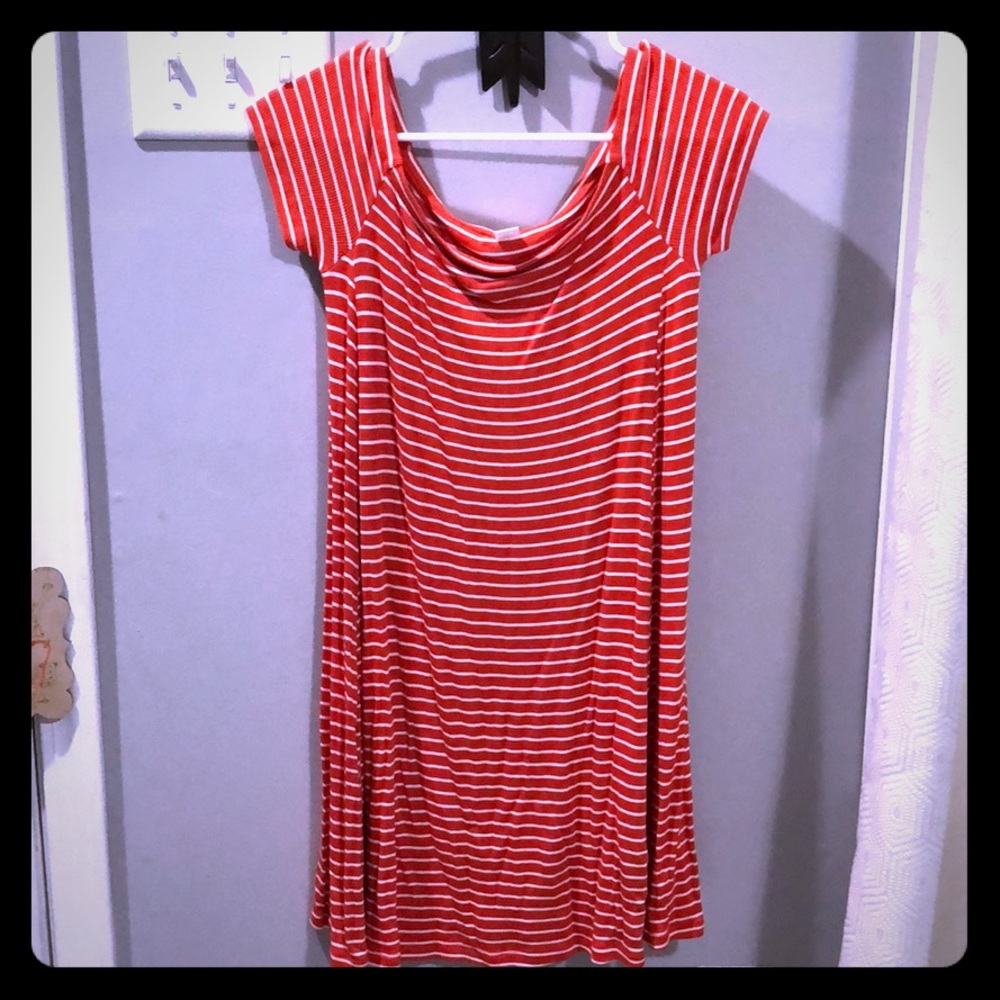 red/orange old navy off the shoulder swing dress